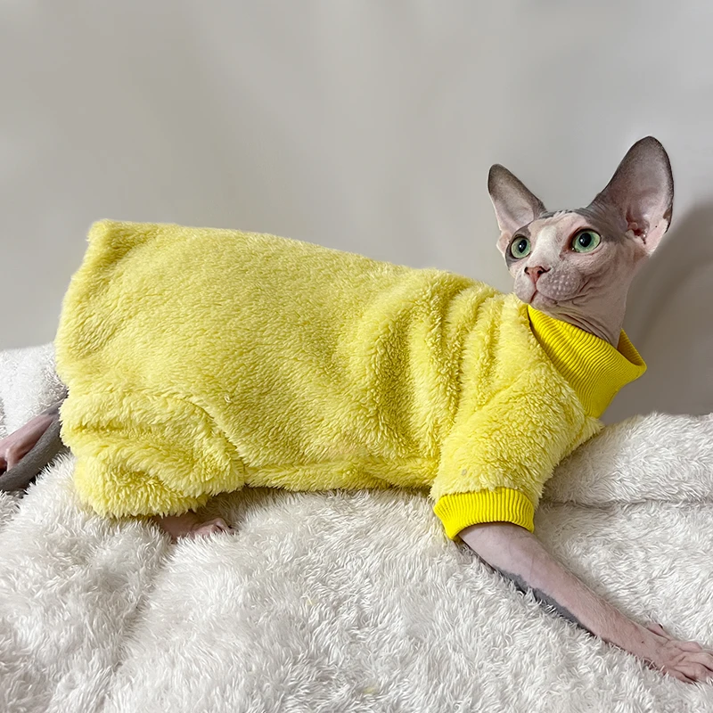 Warm Lamb Wool Hairless Cat Clothes Winter Luxury Sphynx Turtleneck Sweater for Kittens Devon Costume Pet Accessories Gatitos