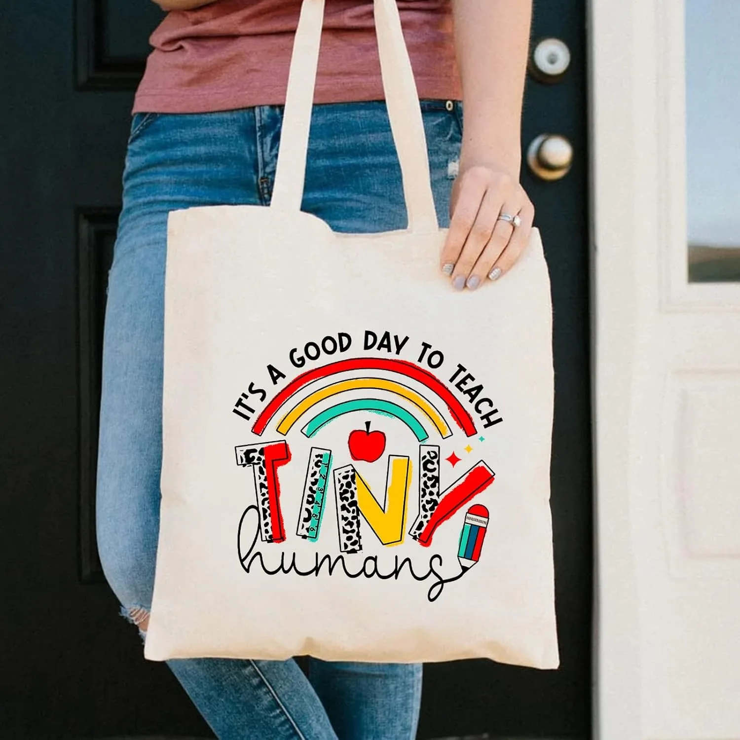 

It's A Good Day To Teach Tiny Humans Teacher Tote Bag Canvas Shopping Bag Large Capacity Tote Reusable Eco Shoulder Bag Handbag