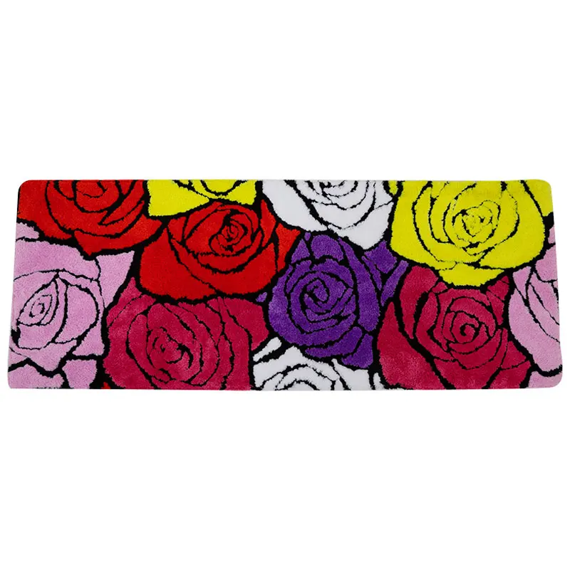 Colorful Rose Tufted Rug Groovy Art Plush Flower Area Rug for Living Room Girl's Bedroom Fluffy Cute Plant Roses Bath Mat