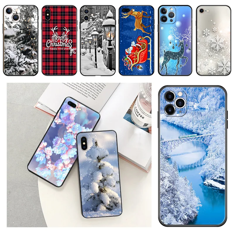 Phone Cases For iphone 15Pro XS Max 11 12 13 14 Pro 7 8 15 Plus Mini SE X XR Christmas Santa Snowman Camera Protective Cover