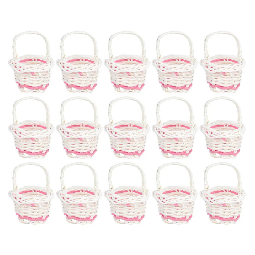 15 szt. Mini Koszyki z Rattanu, Przenośne, Plecione, Pojemniki na Cukierki, Ręcznie Robione, Rustykalne Dekoracje, Małe Koszyki na Kwiaty na Biurko, Mini Koszyki Plecione