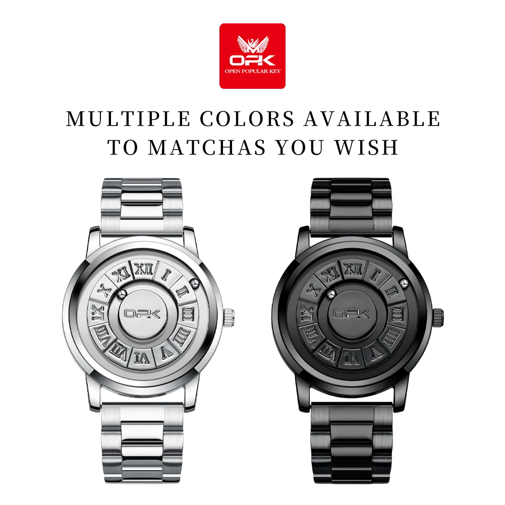 OPK 8181 ساعة رجالي العلامة التجارية الأصلية الفولاذ المقاوم للصدأ كوارتز ساعة اليد 30 متر مقاوم للماء لا مؤشر المغناطيسي حبة الساعات للرجال