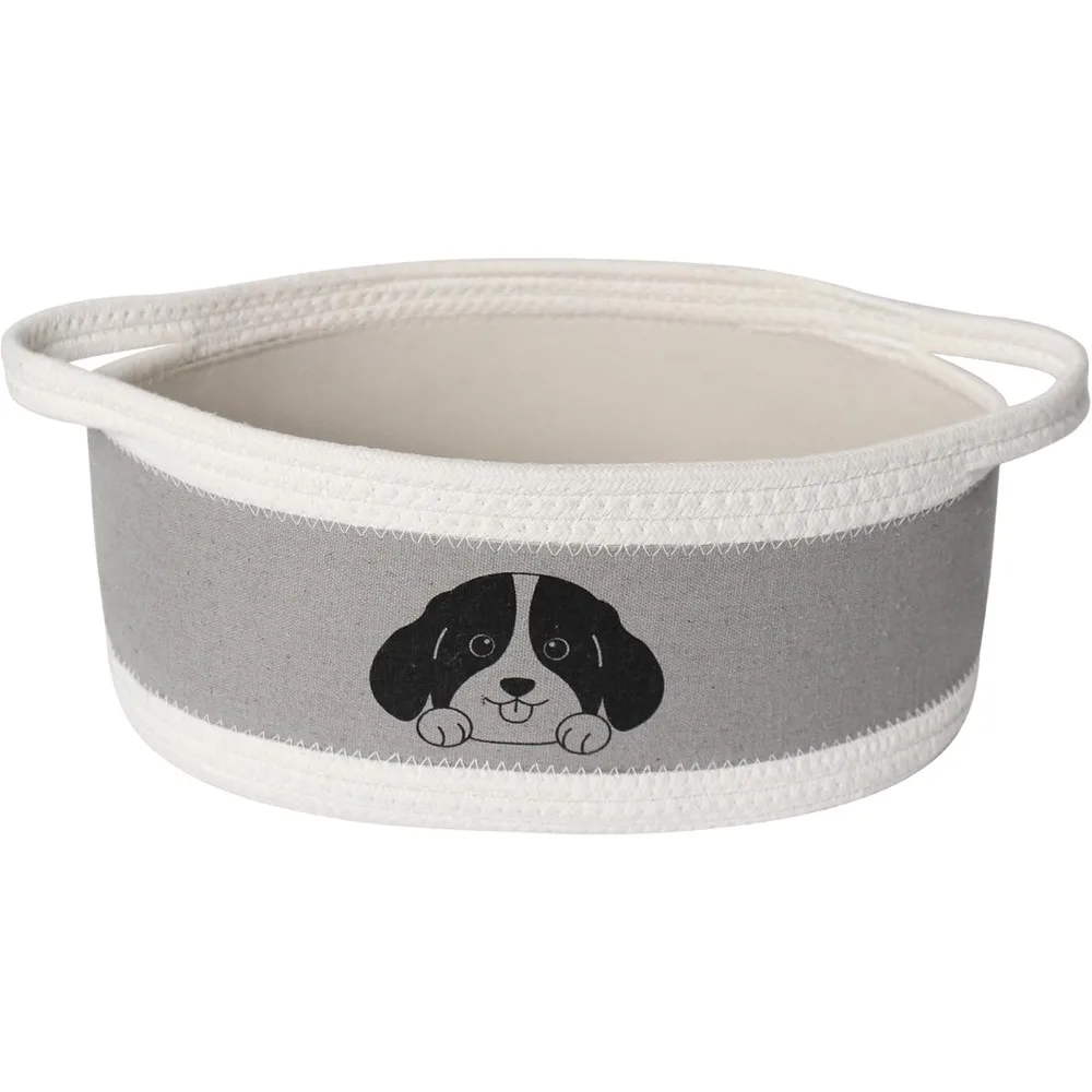 

Puppy toy basket, cotton rope, and puppy toy box with cute dog patterns, pet toy storage box in the living room and daycare