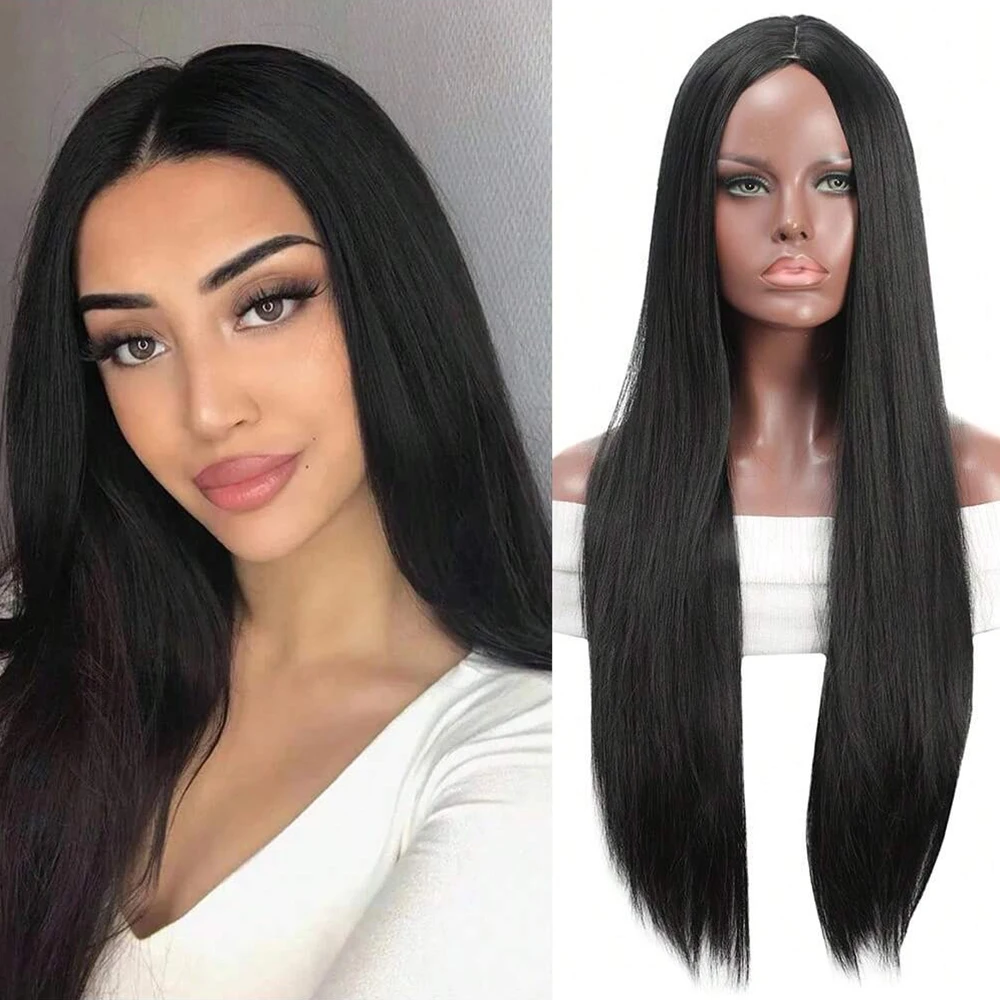 

Long Black Wig Straight Middlepart Cosplay Wig For Girls Sally Red Dress Up Wig For Party Wig For Halloween Wig For Christmas Wi