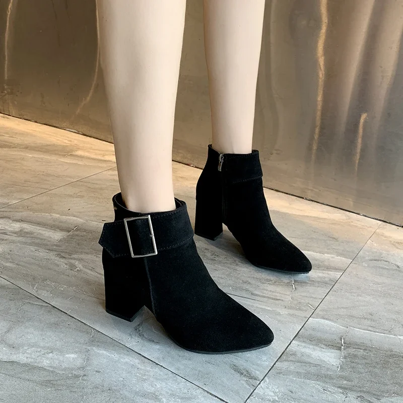 Botines De tacón alto Vintage con hebilla para Mujer, botines sexys informales para Mujer, Botas Chelsea De talla grande 35-43, Botas De Mujer