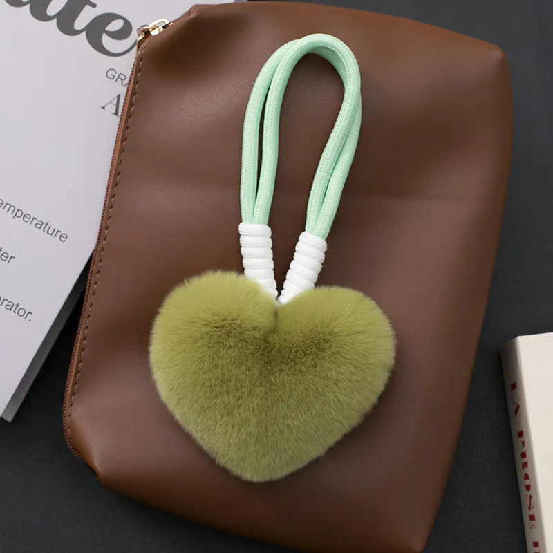 Echter Rex-Kaninchenfell-Herzanhänger, Flauschiger Ball als Rucksack-Dekoration, Handgefertigte Quaste als Geschenk – Detail 3