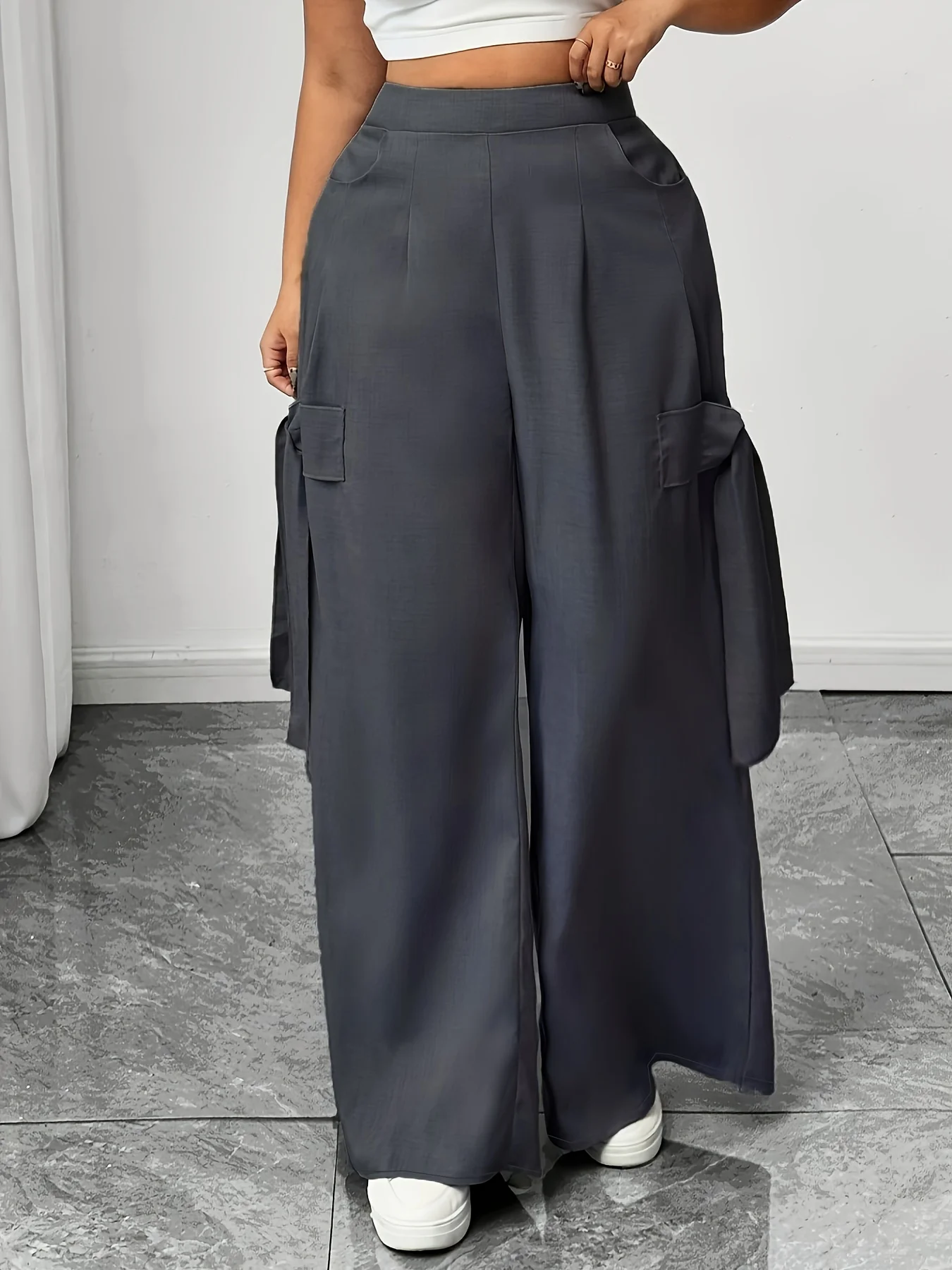 

Графитово-серые женские повседневные брюки оверсайз из тканого материала, удобные, свободного кроя, с высокой талией, прямые штанины, графитово-серые