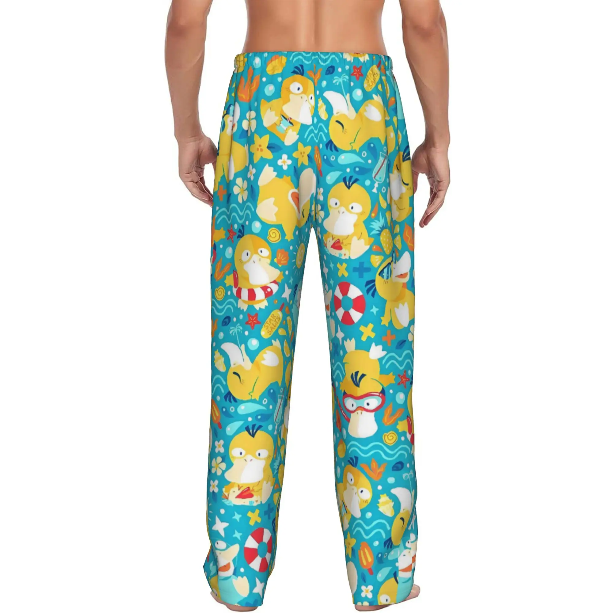 Custom Print Men P-Psyducked Cartoon Pajama Pants Animated Film Sleepwear Sleep Lounge Bottoms with Pockets