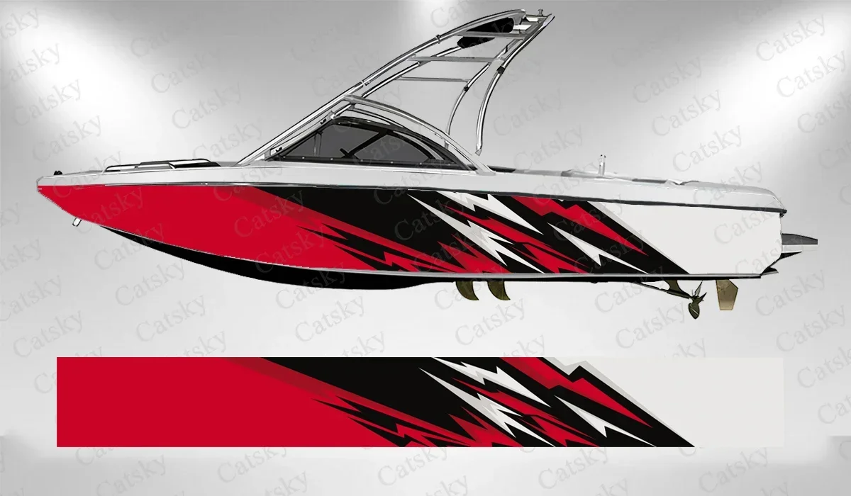Abstract Red Black Flame Lines Charming Unique Boat Wrap Sticker Vinyl Boat for Pontoon Deck Boat Fishing Platform Decal Sticker