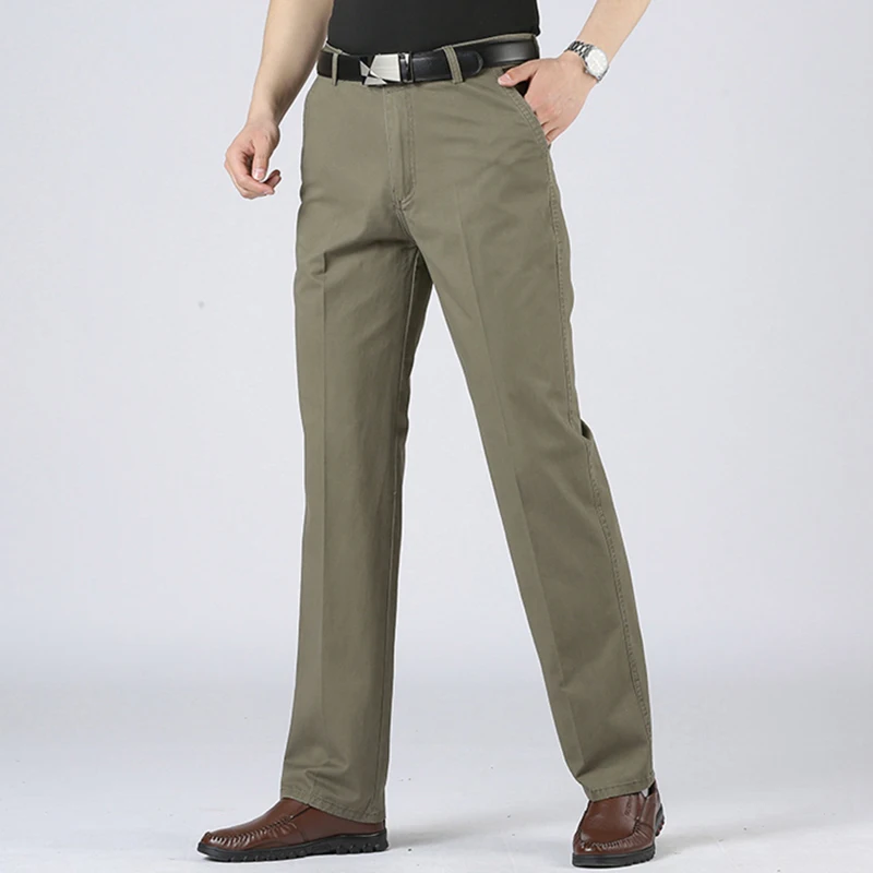 

Новые весенние мужские деловые брюки, повседневные брюки, мужские прямые брюки свободного кроя, брюки из 100% хлопка, мужские противоизносные дышащие брюки