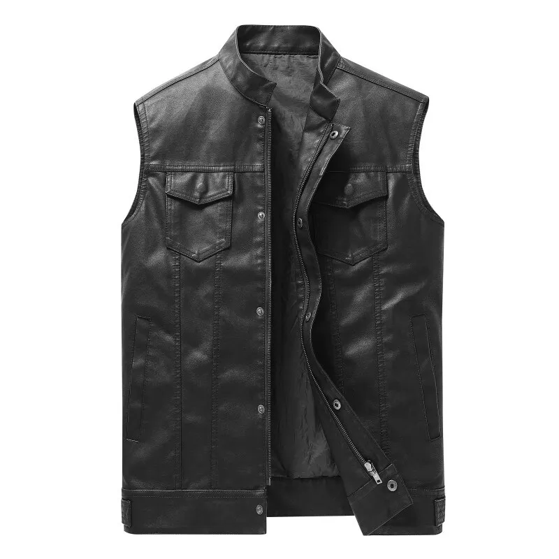 

Handsome Motorcycle Men Vest Punk Retro Style Leather Vest Windproof Luxury Vest Fashion Trend Men Slim Fit Sleeveless Jacket
