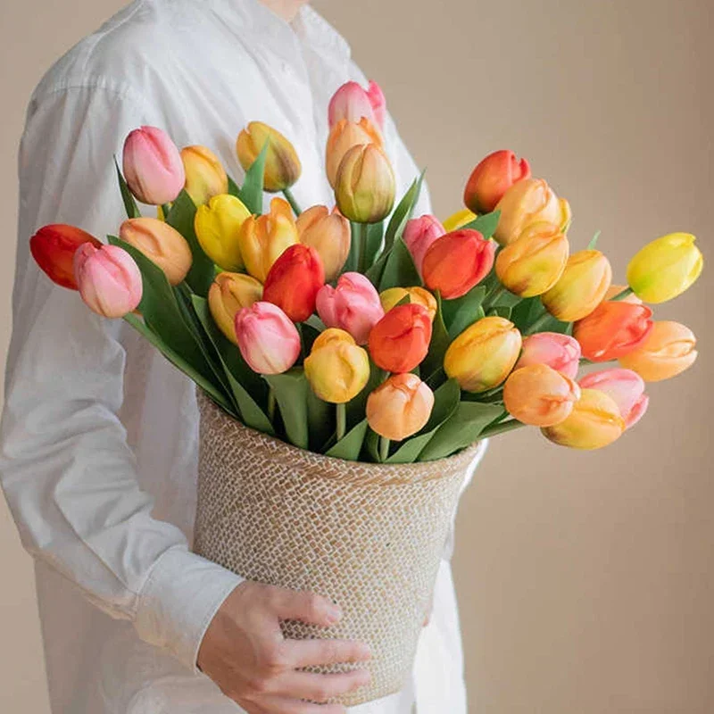 10/5/1pcs Tulip Artificial Flower Bouquet Floral Color PU Silicone Lifelike Fake Flowers for Wedding Ceremony Home Garden Decor