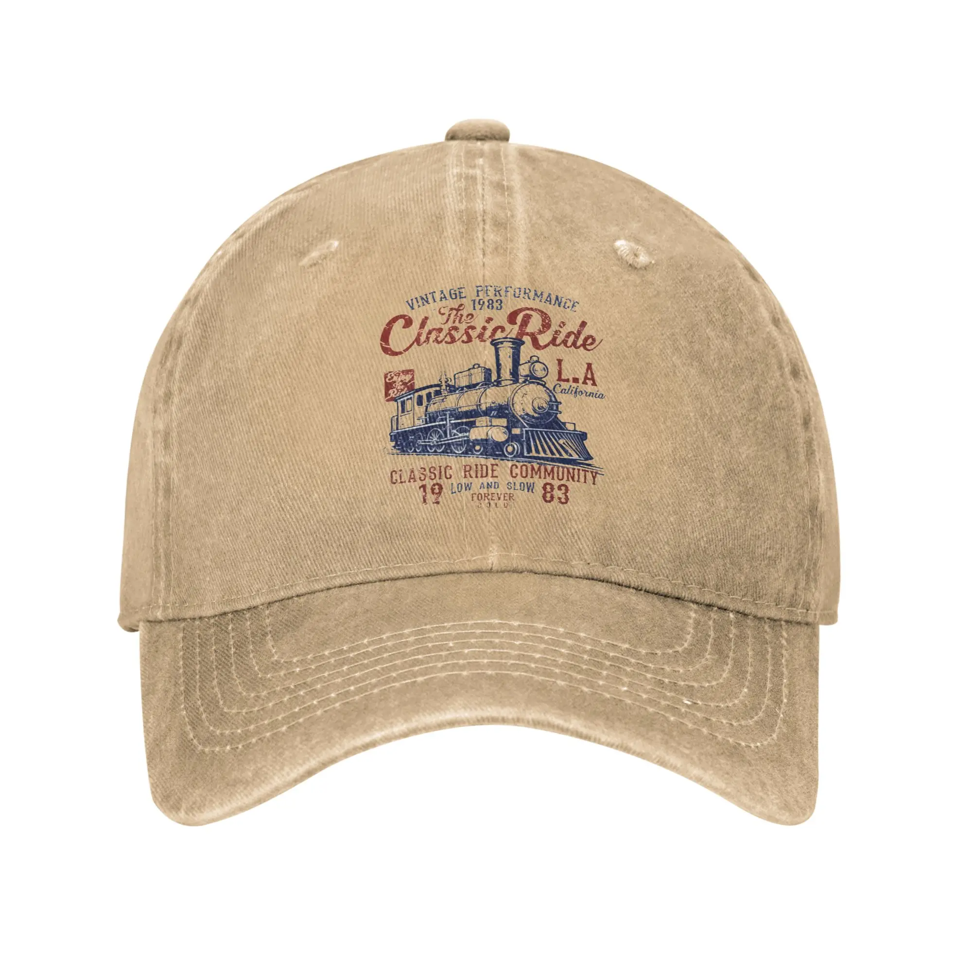Vintage 1983 Classic Train Los Angeles Distressed Print Baseball Caps Peaked Cap  Sun Shade Hats for Men