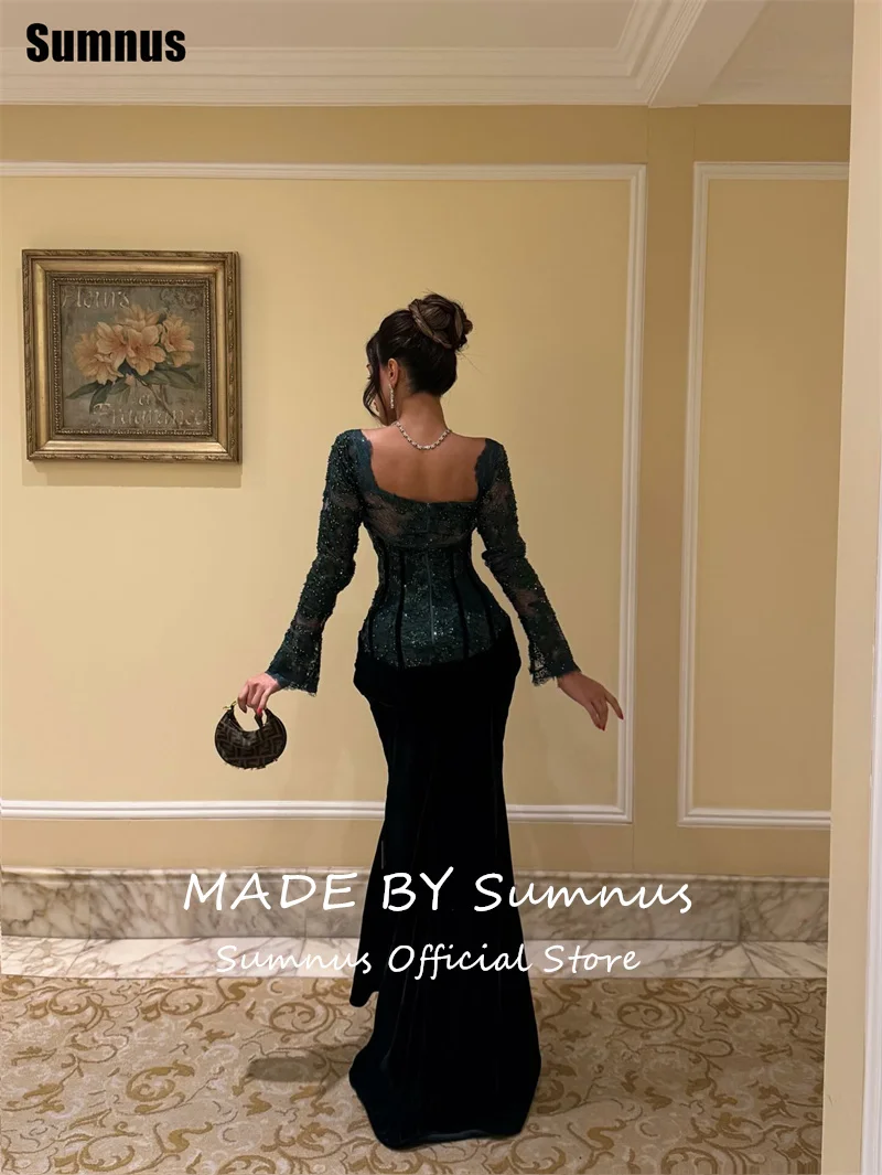 Sumnus moderne sirène robe de bal dentelle paillettes col carré cheville longueur robe de soirée Gala فساتmaveraPersonalizzato