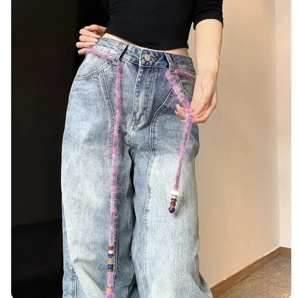 Handmade Long Scarf Beaded Multifunctional Usage Personality Decorated Long Scarf Multicolor Polyester Belt