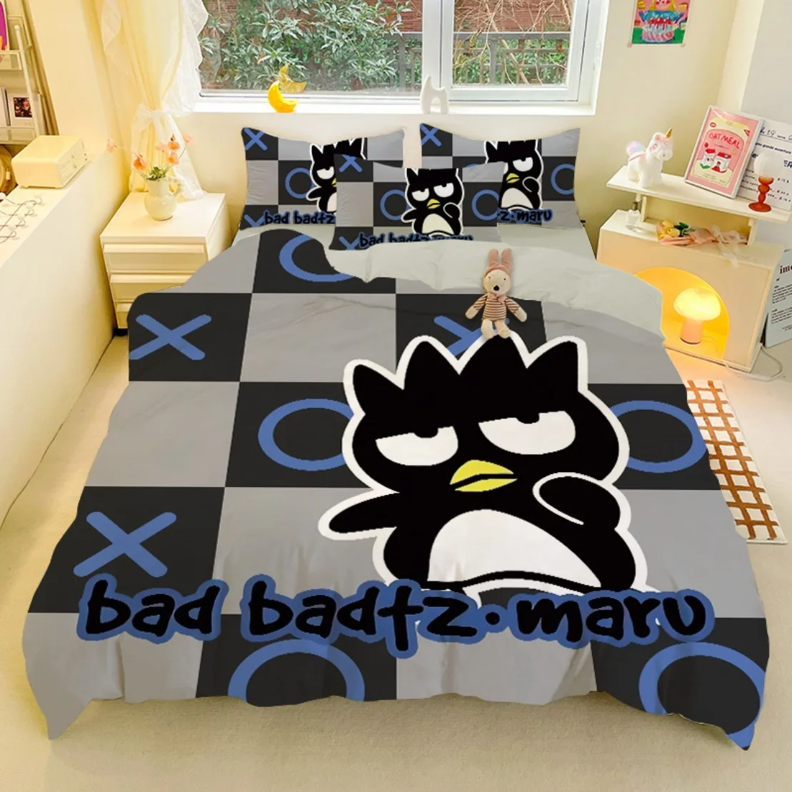 

Cartoon Badtz-Maru Bedding Set Black Penguin Duvet Cover Single Bed Sheets Set Complete Case Single Linen Quilt Cover Twin King