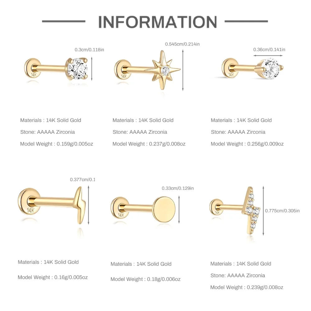 DIeSchein 14K Solid Gold CZ Cartilage Earring for Women Helix Daith Tragus Septum Clicker Hoop Hypoallergenic Piercing Jewelry - view 3