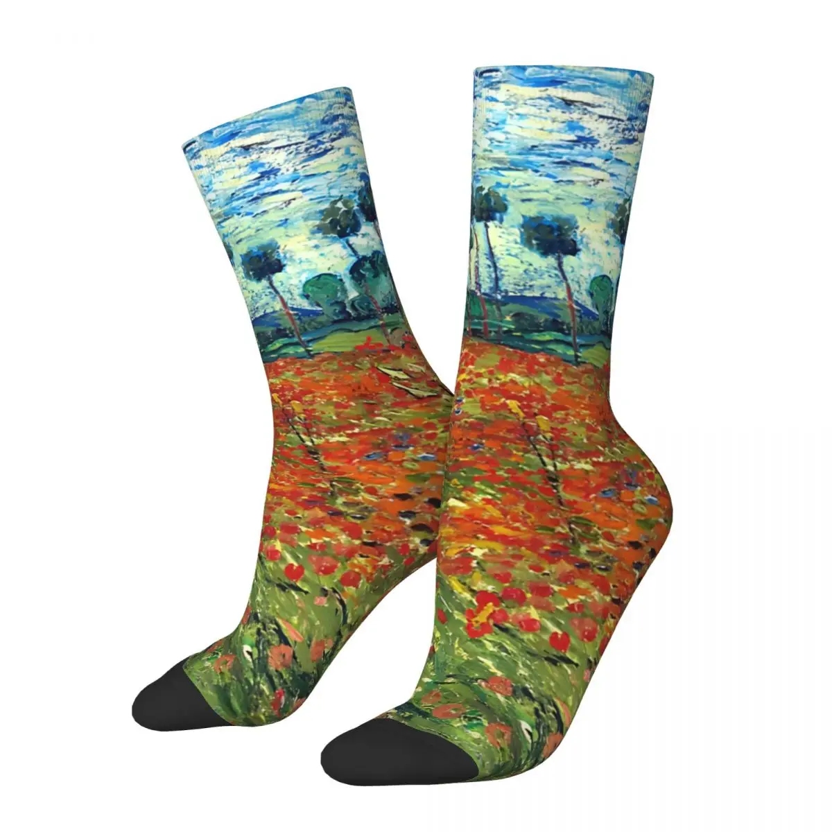 

Funny Crazy Sock for Men Poppy Field Hip Hop Vintage Van Gogh Happy Seamless Pattern Printed Boys Crew compression Sock Casual