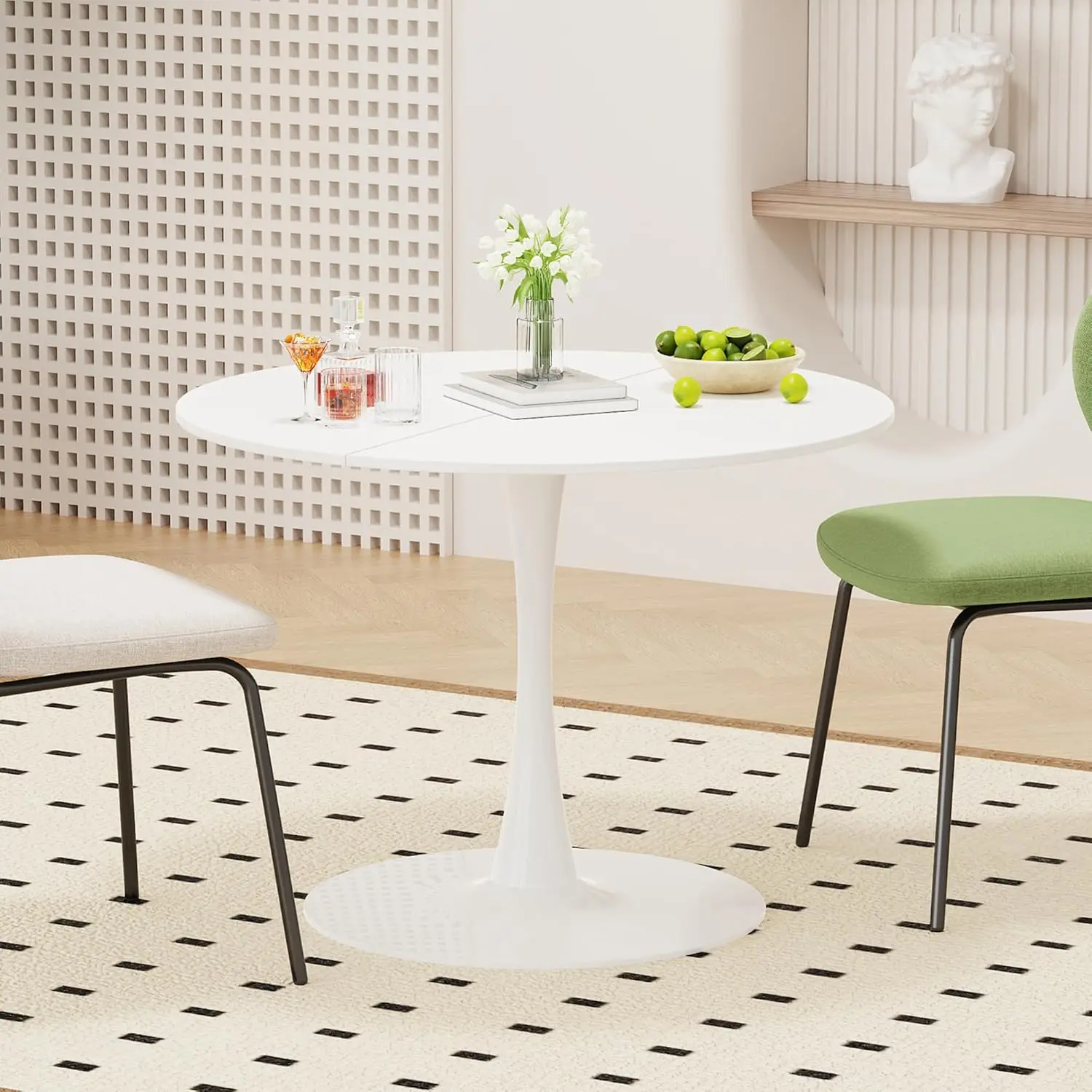 

Белый круглый обеденный стол на 4, 5 или 6 человек, 42 дюйма, стол-тюльпан с водонепроницаемой деревянной столешницей и прочной подставкой, на заказ