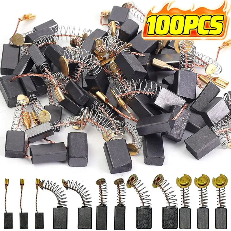 50/100 peças de Escovas de Carvão de Alta Resistência com Bases Metálicas - para furadeiras, lixadeiras, esmerilhadeiras, motores - Kit de Peças Duráveis para Reparo de Motores