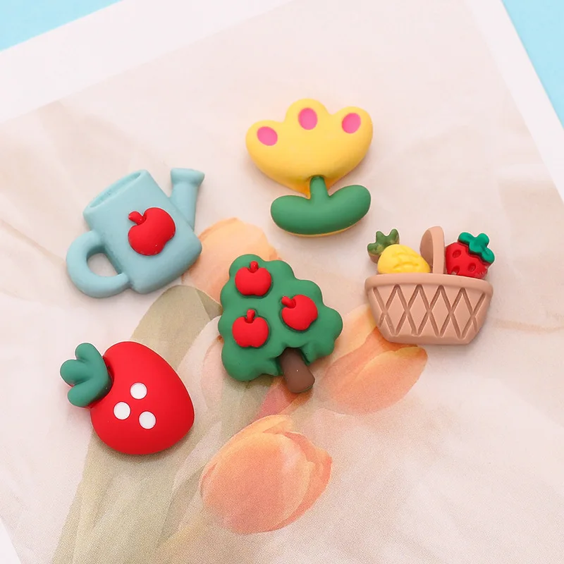 5pcs miniso cute flower tree cartoon resin flatback cabochons for diy jewelry making handmade crafts materials