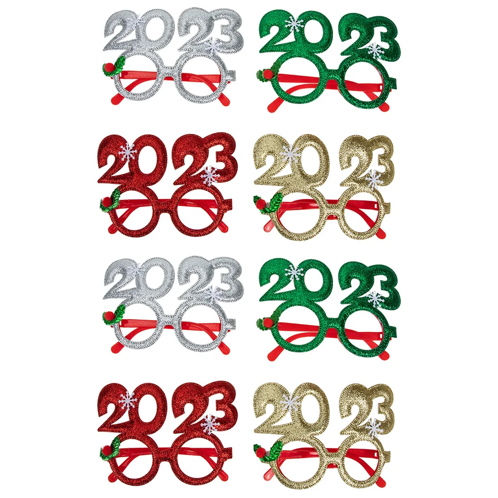 

8 Pcs New Year Eyeglasses Fun Photo Props Party Decorations Glasses Frames Safe Material Comfortable Wear Christmas Accessories