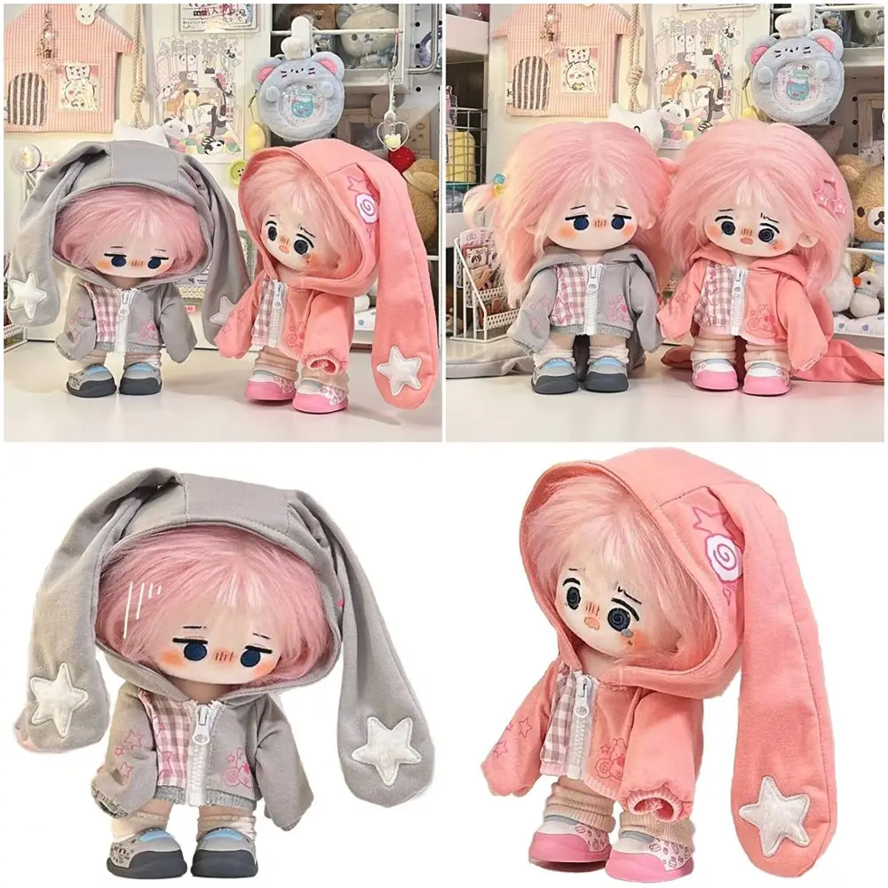 Neue 20 cm Puppe Kleidung Cartoon Kaninchen Ohr Rosa Grau Puppe Kaninchen Ohr Mantel Spielen Haus Foto Requisiten Mini Sweatshirt jacke