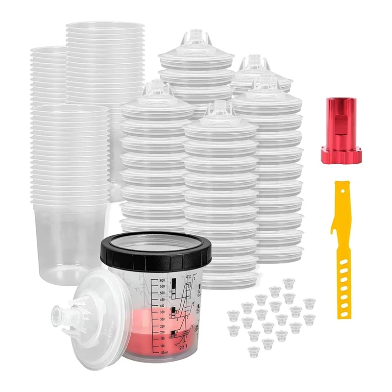 

LJL-Disposable Paint Mixing Cup For Automotive Paint Gun, Air Paint Sprayer Guncups With Cup Adapter 20 Ounce (600Ml) Kit