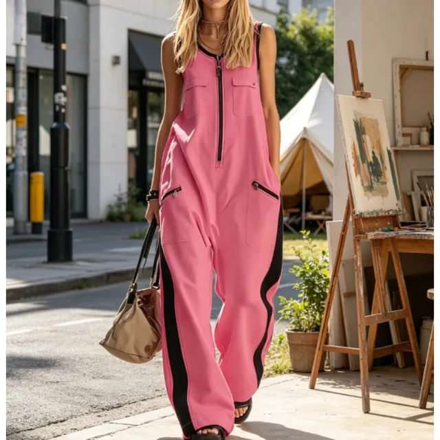 2026 Summer New Women‘s Zipper Round Neck Sleeveless Casual Romper  Breathable & Lightweight  Perfect for Beach Vacation Daily