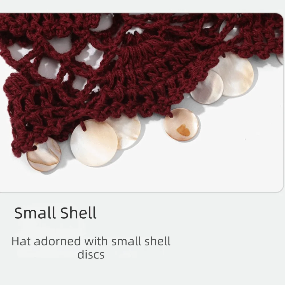 Fashion Elegant Hollowed Out Knitted Hat Solid Color Ethnic Style Shell Tassels Hat Thin Korean Bohemian Style Beanies Outdoor