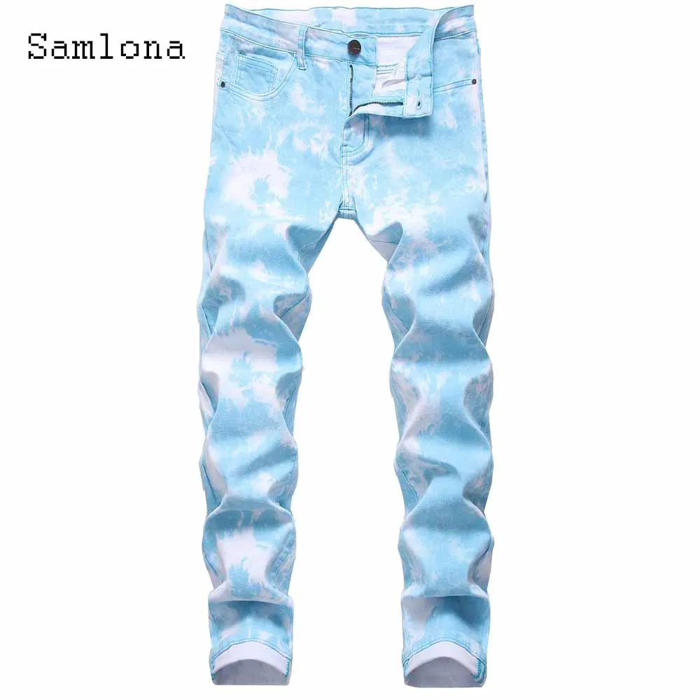 

2024 Men's Stand Pocket Casual Jeans Demin Pants Blue Tie Dry Trouser Plus Size Mens Elegant Fashion Demin Pants Men Streetwear