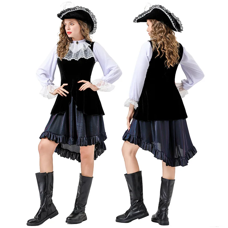 Costume di Halloween Cosplay Pirata dei Caraibi Abito irregolare Cappello Top Abito Carnevale Festa a tema Giochi di ruolo Abiti Donne adulte
