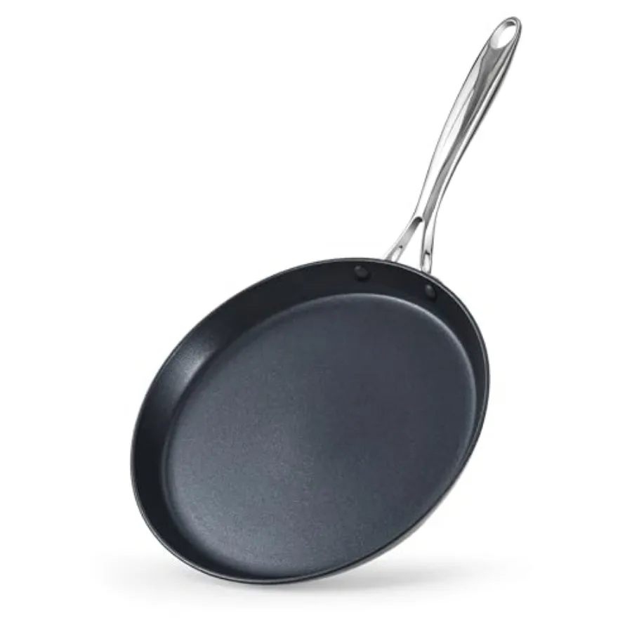 Crepe Pan Hard Anodized Ceramic Nonstick Pancake Pan 10.5-inch Griddle Dosa Tawa Tortilla Skillet Pan Induction Cookware Black