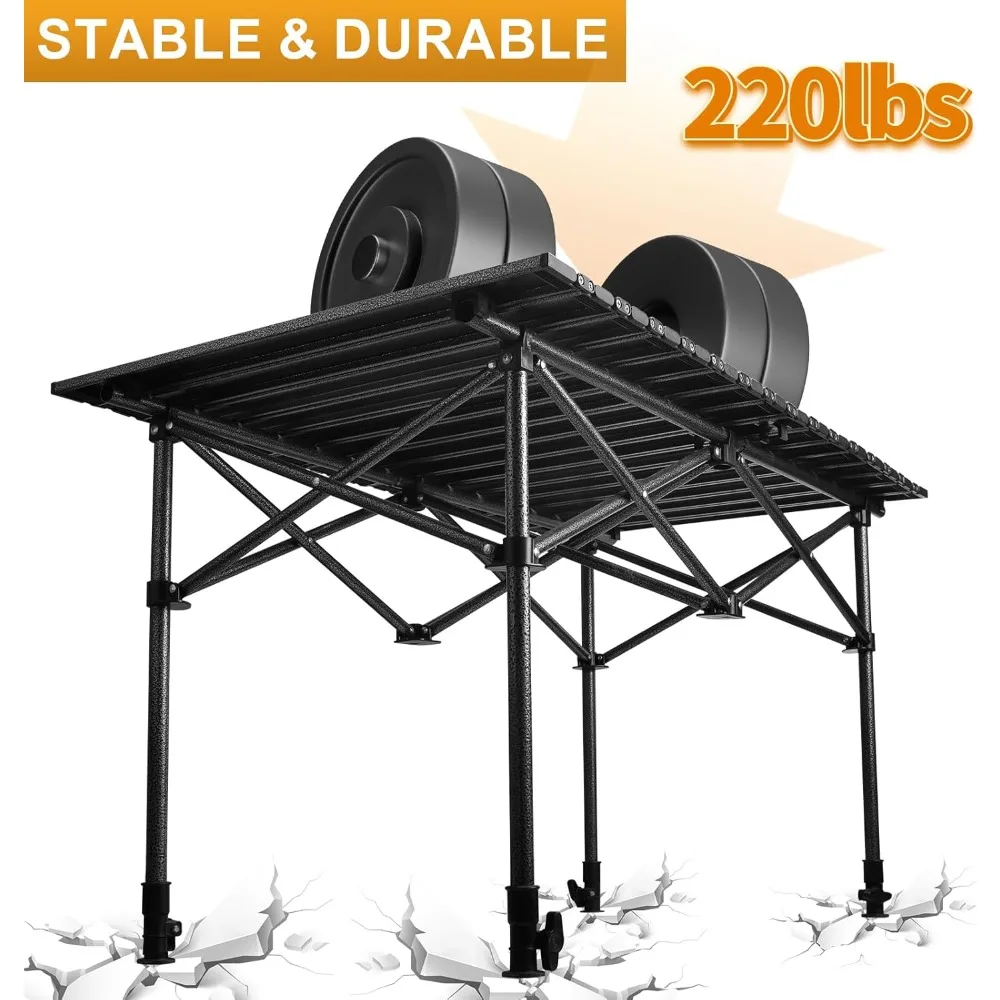

Folding Camping Table Portable Roll Up Grill Table Adjustable Height Outdoor Picnic BBQ Party Beach Backyard with Storage