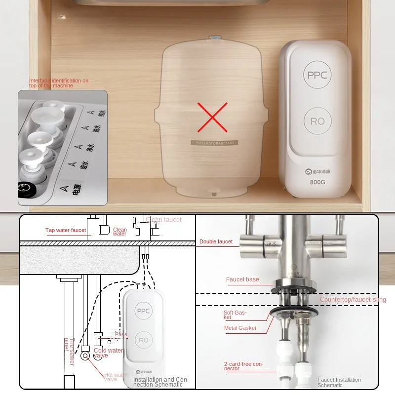 Purificateur d'eau à osmose inverse à double sortie, grand débit 800G, filtre à eau direct pour machine à boire, robinet de cuisine