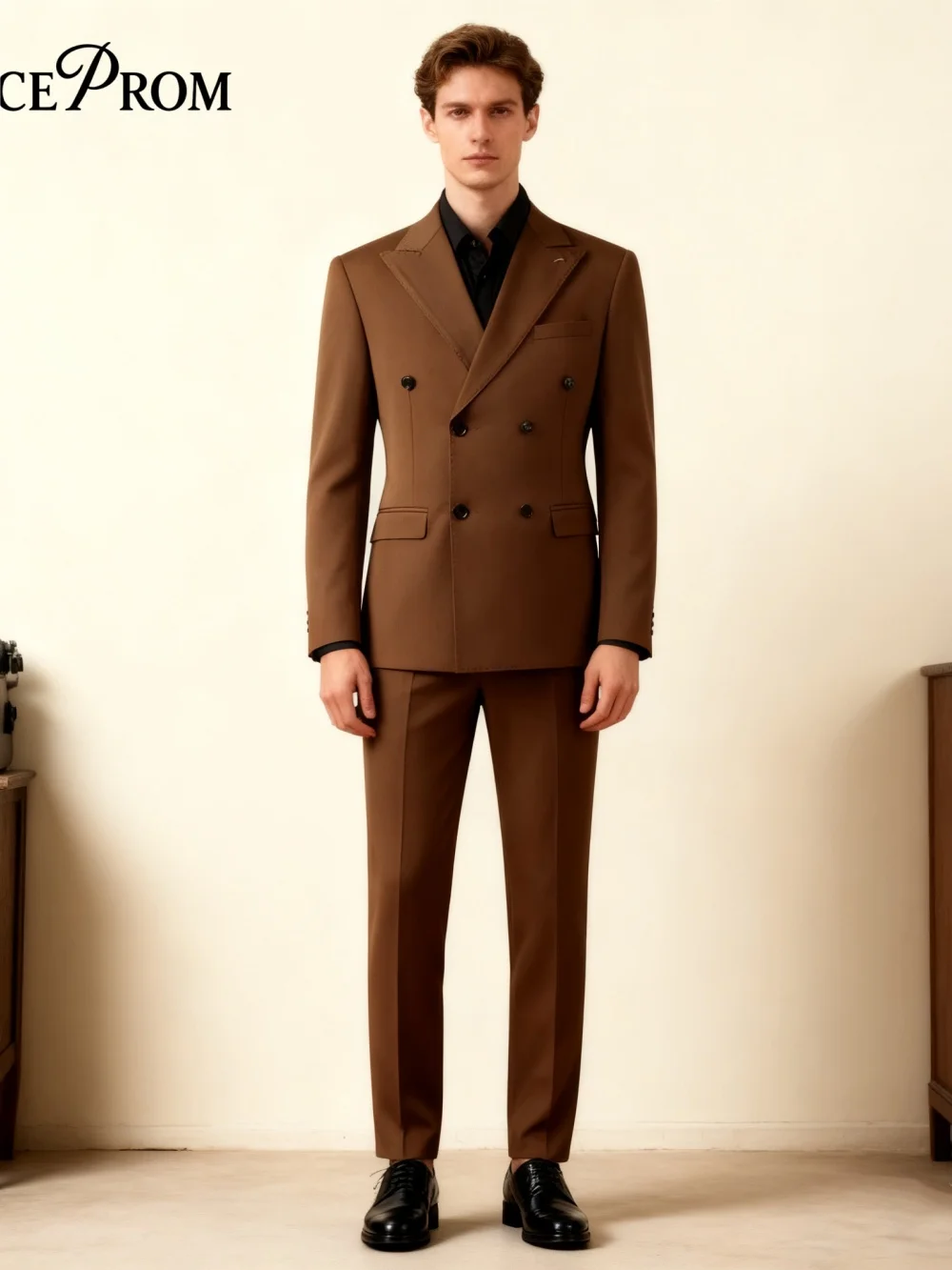 

Classic Brown Men's Suit Set For Formal Office Meeting Classic Double-Breasted Handsome Wedding Suit Host Party Suit