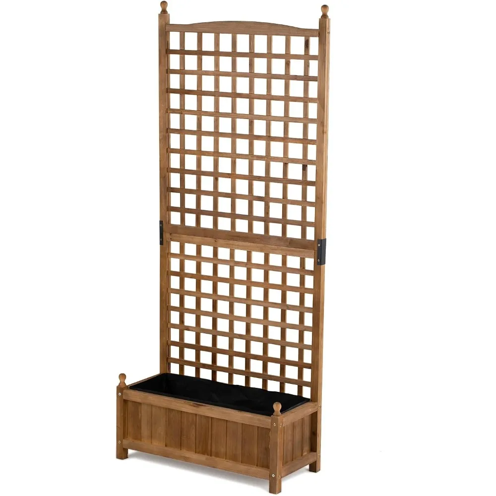 سرير حديقة مرتفع بطول 71 بوصة مع تعريشة، صندوق زراعة متين مطلي بالزيت للبستنة العمودية، بطانة غير منسوجة #6