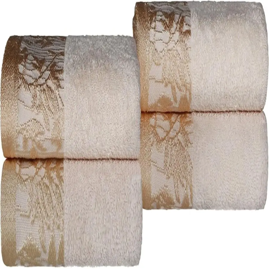 

Набор из 4 хлопковых полотенец для рук, с цветочным жаккардовым узором и бордюром добби, плюшевые, мягкие полотенца для спа, спортзала, ванной, кухни, декора, дома