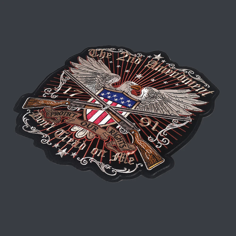 Double Guns Embroidery Patches USA Eagle America PROTECT OUR RIGHTS for Jacket back vest Motorcycle Club Biker Size 27*30cm