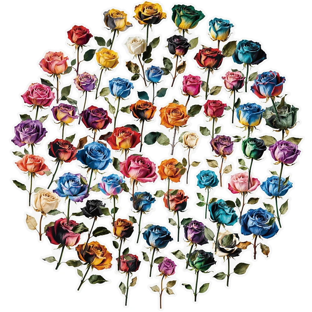 

10/30/56pcs Transparent Retro Dried Rose Flower Stickers Waterproof Graffiti Suitcase Motorcycle Phone Vintage PET Sticker Decor