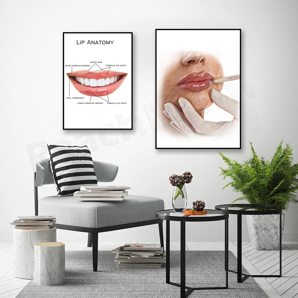 Facial anatomy, lip anatomy, lip filler poster, botox nurse, beautician beauty salon decoration gift