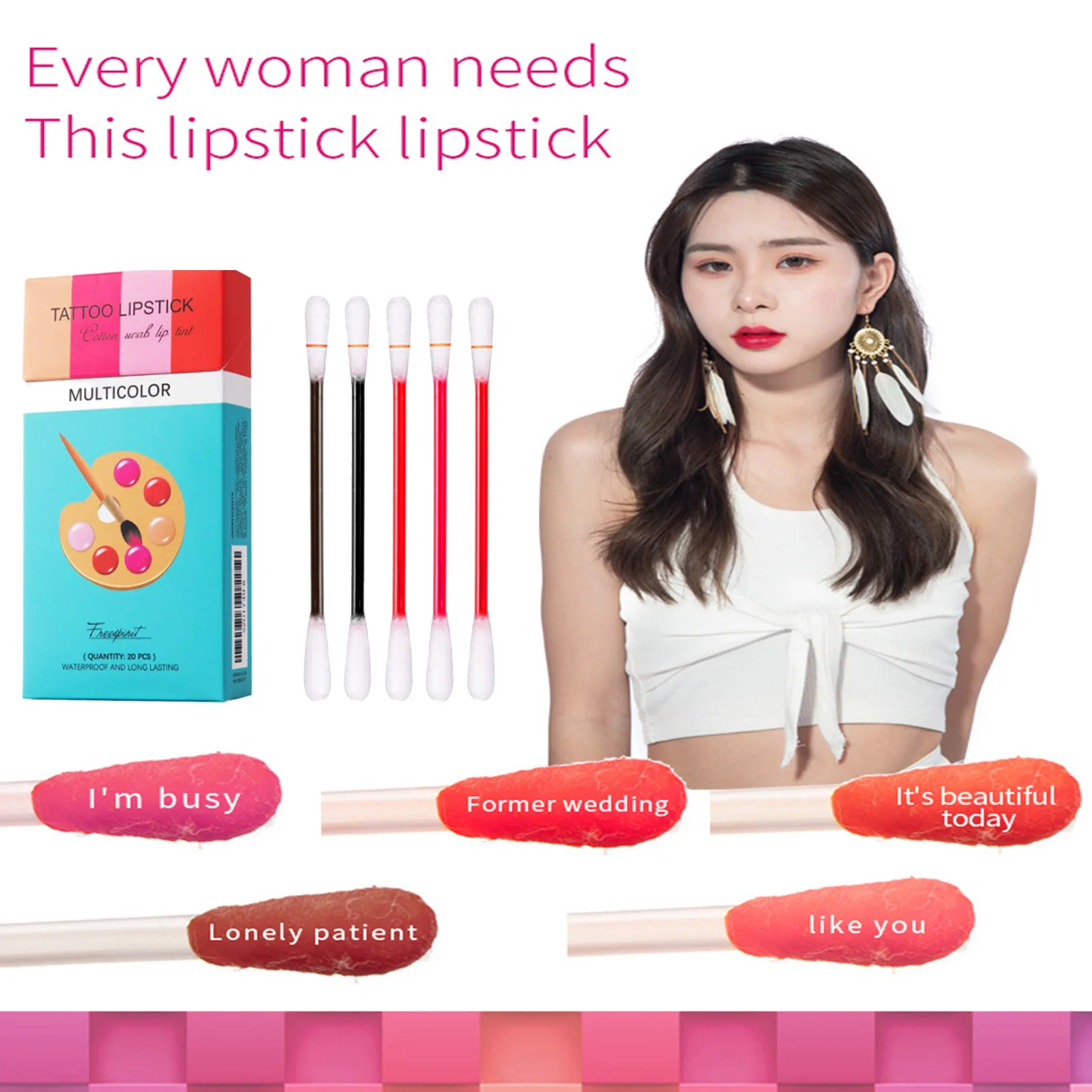 Lip Gloss Cotton Swab Long-Lasting Cigarettes Box Cotton Swab Non-Stick Lipstick Pill Lipstick Multicolor Liquid Lip-Tint