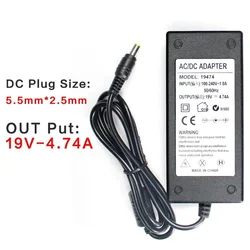 Adaptador de alimentação portátil, carregador para Asus K53B, K53BY, K53E, K53F, AC-DC, 19V, 4.74A