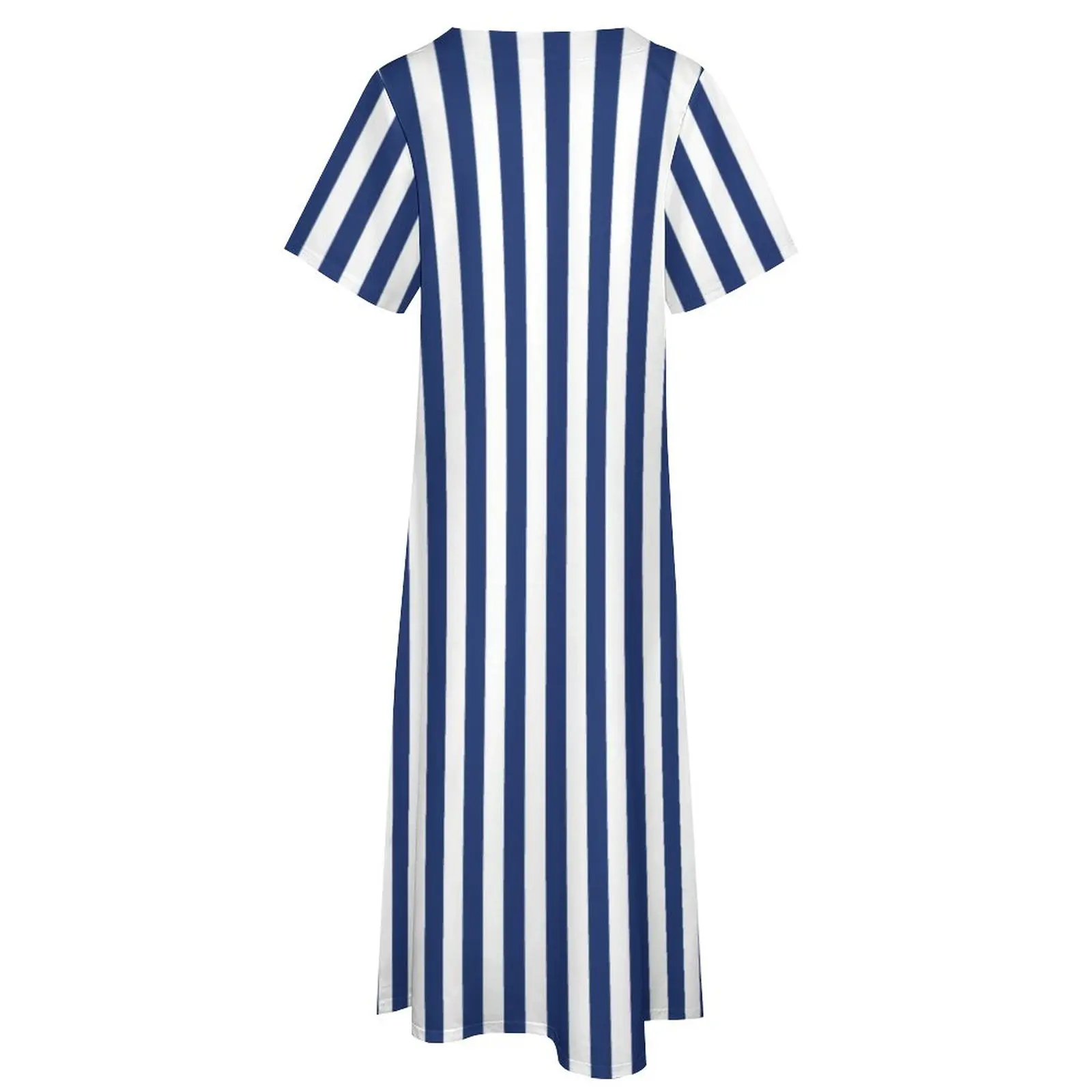 Classic Stripes Dress Navy Lines Print Cute Maxi Dress Street Style Boho Beach Long Dresses Women V Neck Design Oversize Clothes