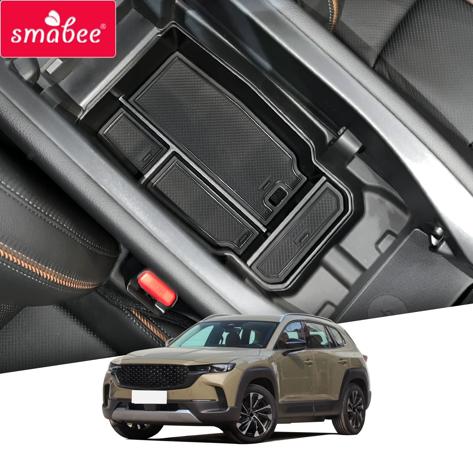 

Smabee Car Center Console Box for Mazda CX-50 TPE Central Lower Layer Storage Tray Organizer Accessories Stowing Tidying BLACK