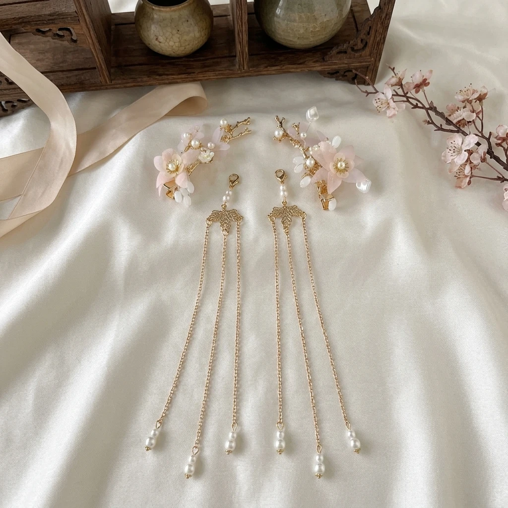 2pcs Tassel Hair Clips Elegant Silk Yarn Floral Hairpins for Women Hanfu Wedding Bridal Accessories Vintage Chinese Style