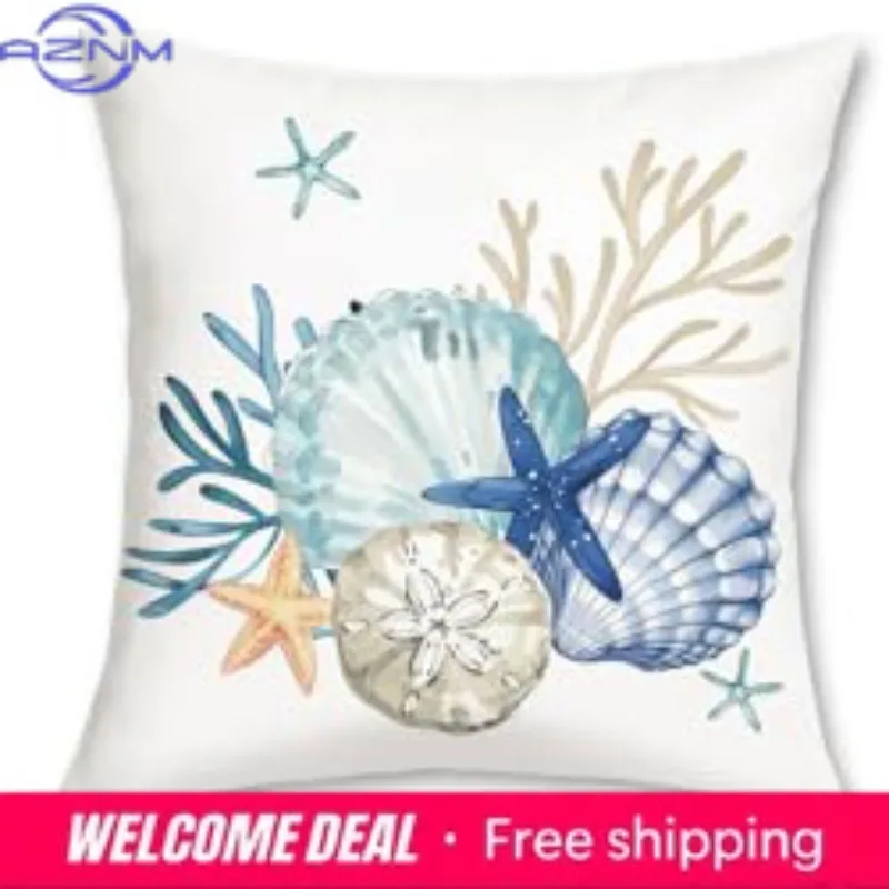 Home Decor Seas the Day & Ocean Vibes Beach Pillows Pattern Cushion Cover Suitable for Sofa Bedroom Car Pillow Cover