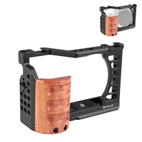 PULUZ for Sony ZV-E1 Wood Handle Metal Camera Cage Stabilizer Rig Aluminum Alloy Cage with 1/4 inch and 3/8 inch Screw Holes
