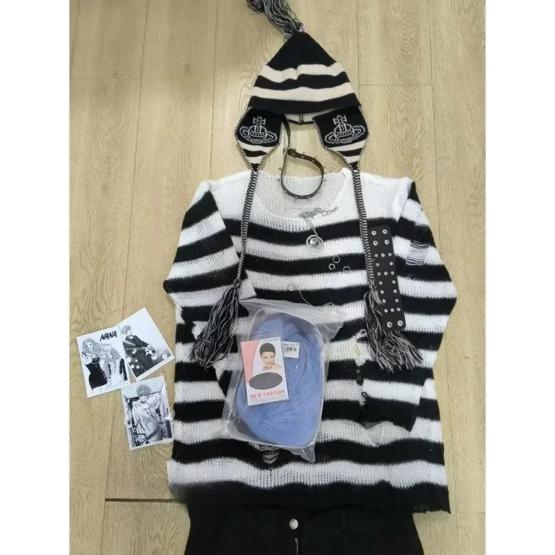 2025 New Anime NANA Role Play Uniforms Stage Show Suits Okazaki Shinichi Cosplay Costume Unisex Stripe Sweater Party Dress - view 5