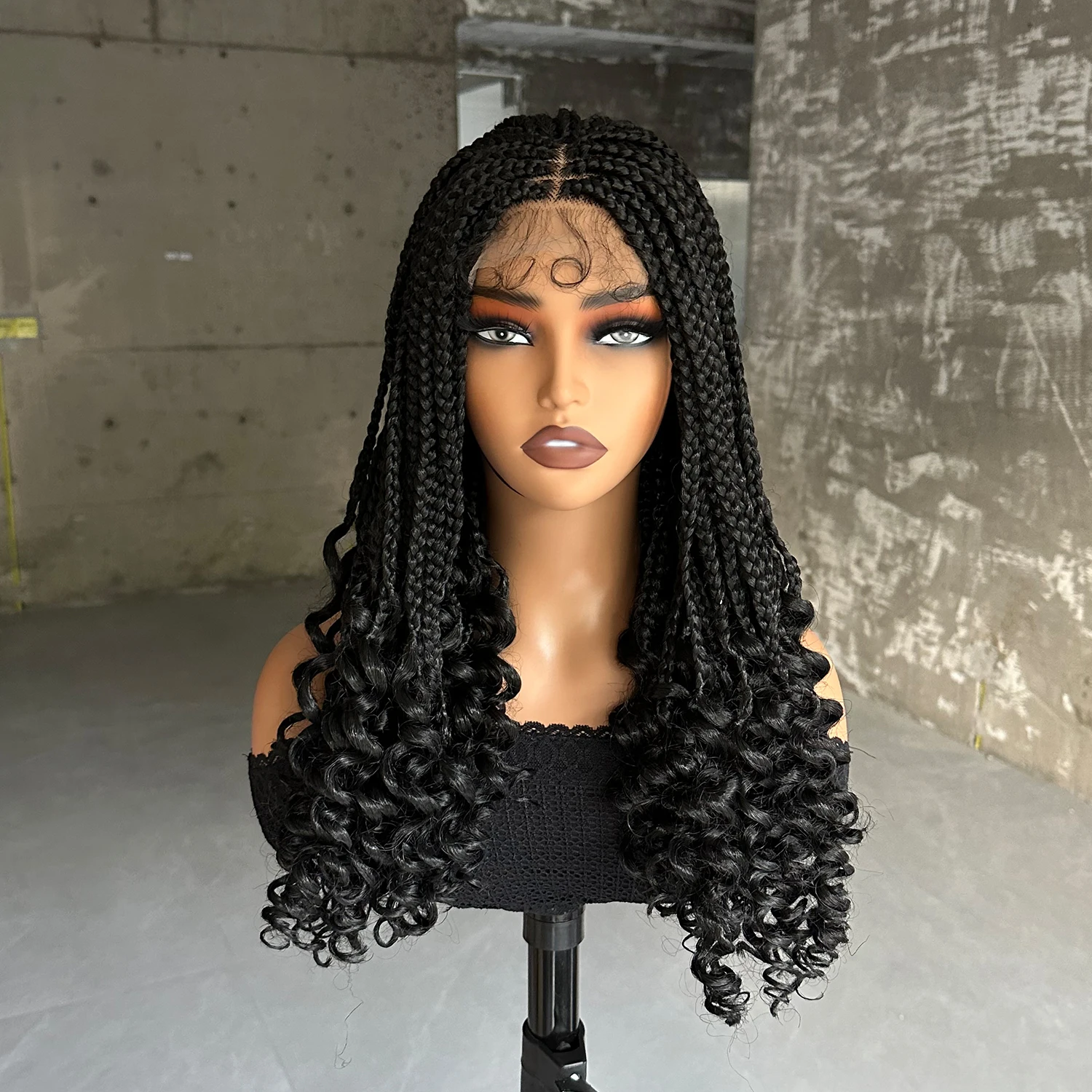Synthetic Braided Wigs Lace Closure Wigs Curly Ends Box Braided 4x4 Lace Wig with Baby Hair for Black Women Afro Braiding Wigs